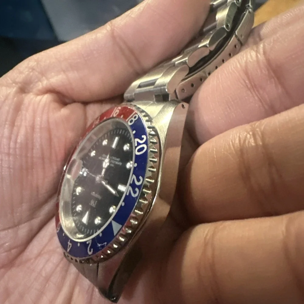 IW Aquamatic Automatic 21J Pepsi Mens Watch 40mm Miyota Untested-Crown Broken